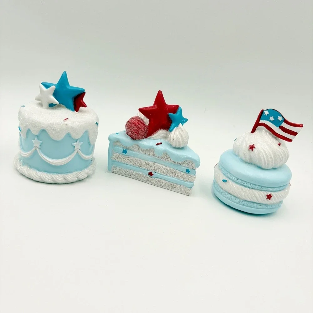 Patriotic Faux Sweets Set 3pc Red White Blue Cake Macaron 4th of July Decor